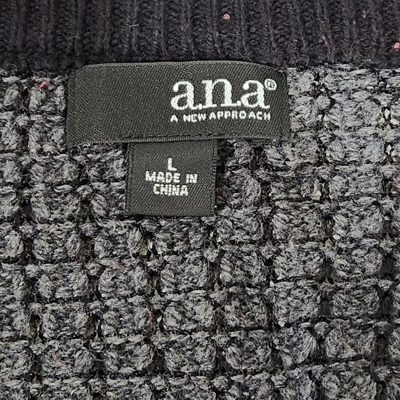 a.n.a Gray Knit Black Contrasting Trim Sweater Top Large Lightweight Soft - Picture 5 of 6